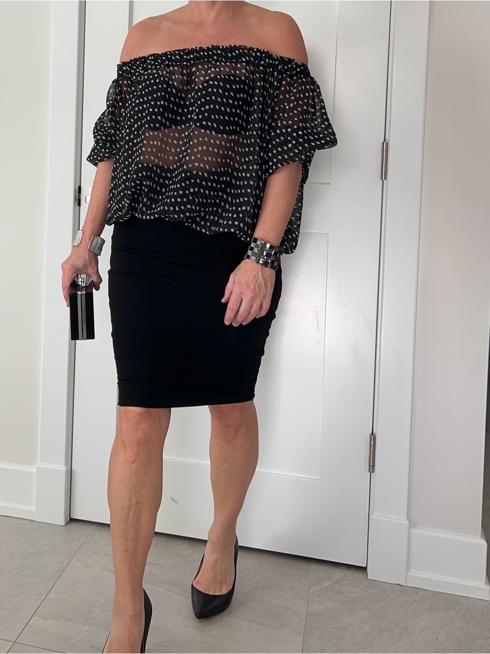 lovestitch Black Sheer Polka Dot Blouse